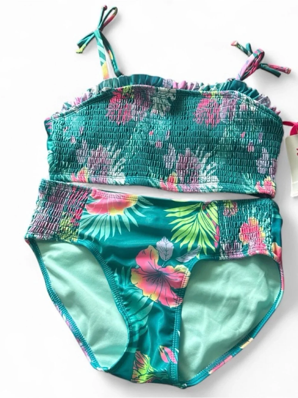 Kids Teal Floral Two-Piece Swim Set